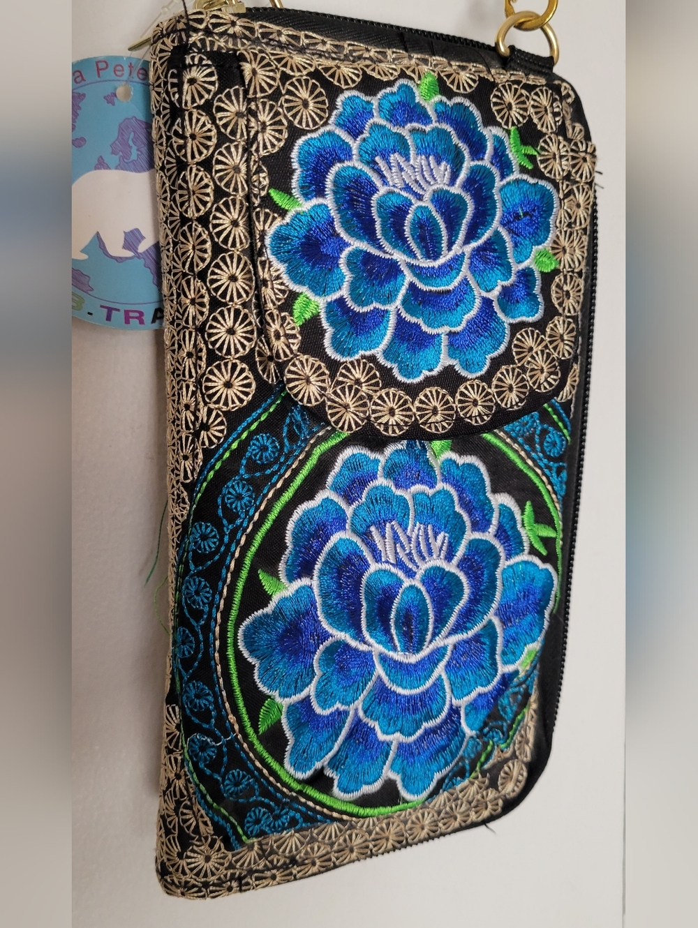 Embroidered Blue Floral Crossbody Wallet - Picture 3 of 9